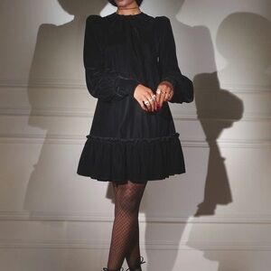 The Vampire’s Wife for H&M Black Velvet Ruffled Bow Tiered Mini Dress